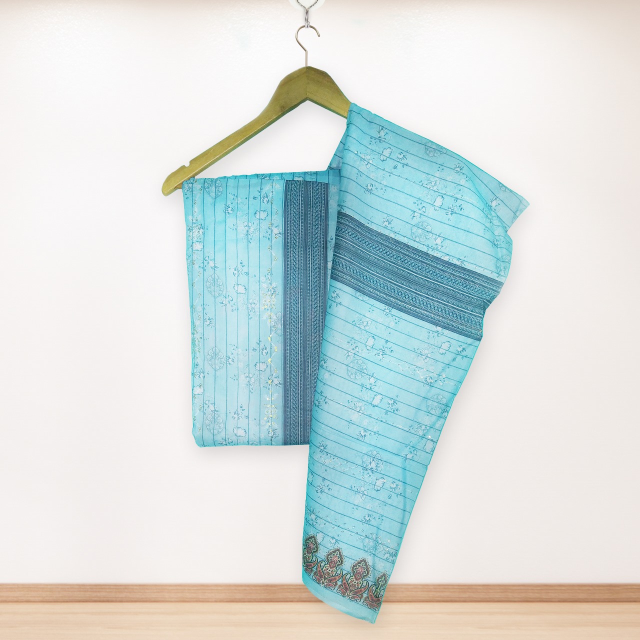 সিকুয়েন্স কাজ করা ডিজিটাল প্রিন্টেড কটন থ্রি পিস (Code 009)