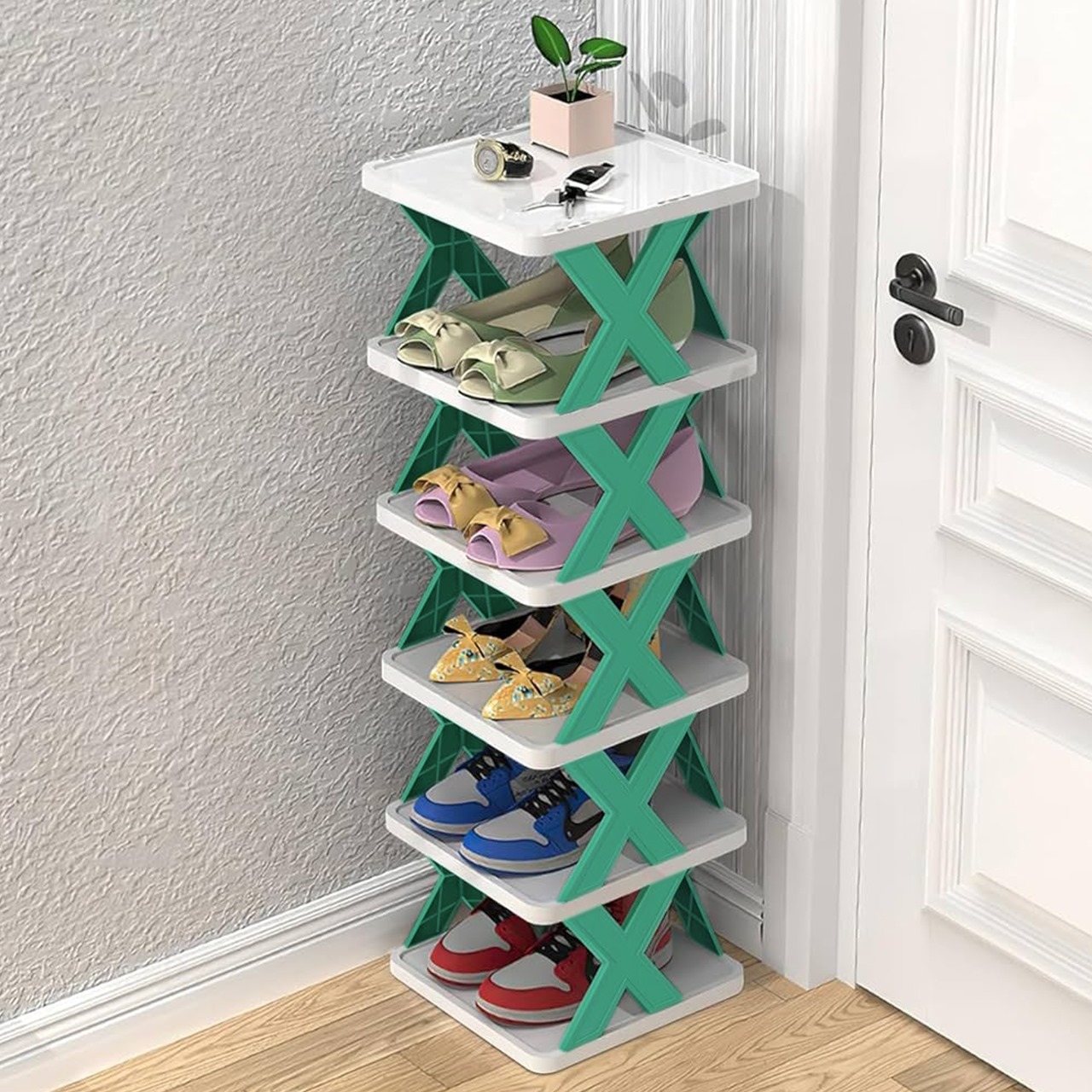 5 Layer Shoe Organizer Rack (Color: Green)